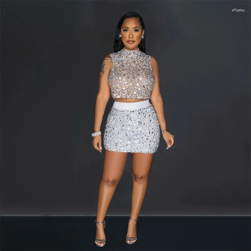 Work Dresses Two Piece Set Glitter Rhinestone Backless Chain Tank Top &  Bodycon Pencil Skirt Sexy Party Night Club Outfit For Women From Affgatey,  $25.66 | DHgate.Com