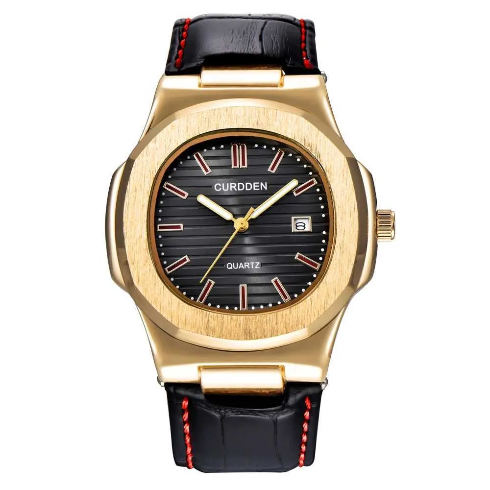 Montre-bracelets Montre Homme Curdden Brand Es For Men Fashion Golden Leather Band Simple Business Gifts Date Quartz Clock Relogio Masculino Q240426