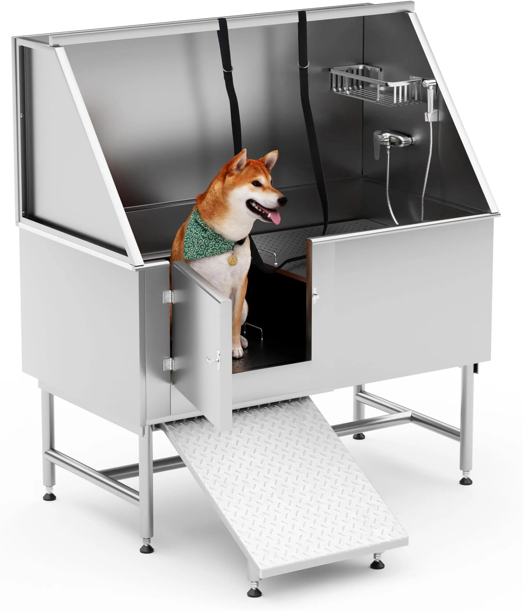 POLIMO Dog Washing Station, LED Professional Stainless Steel Dog Bathing Station, Dog Bathtub For Large, Medium & Small Dog, Dog Bathtub With Window