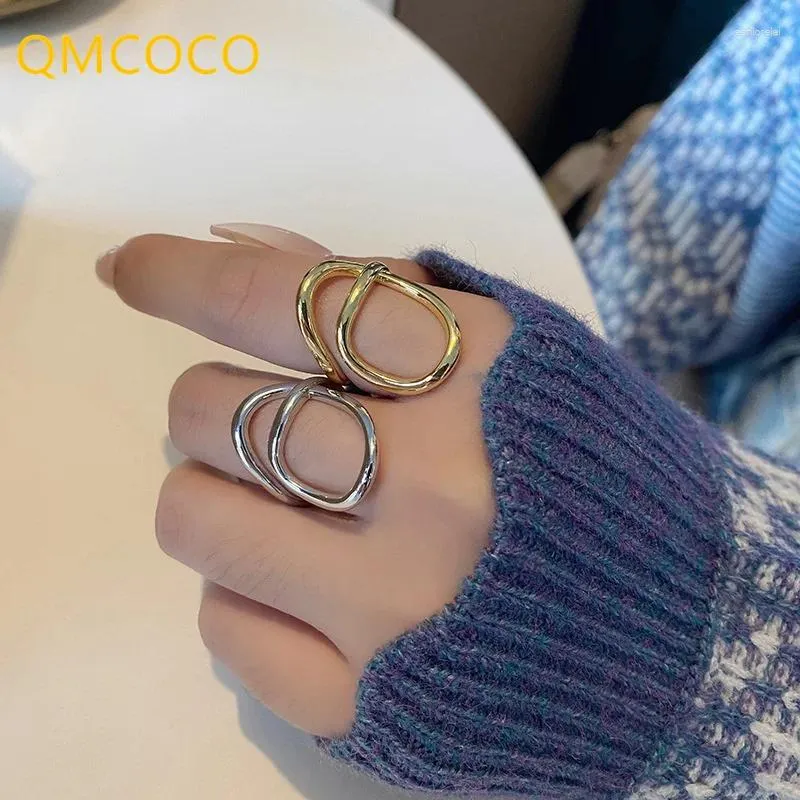 Ringos de cluster qmcoco Trendy Geometric Line Winding Ring Woman Ins estilo aberto Indicor Ajustável Dinistério da cor delicada ornamentos delicados