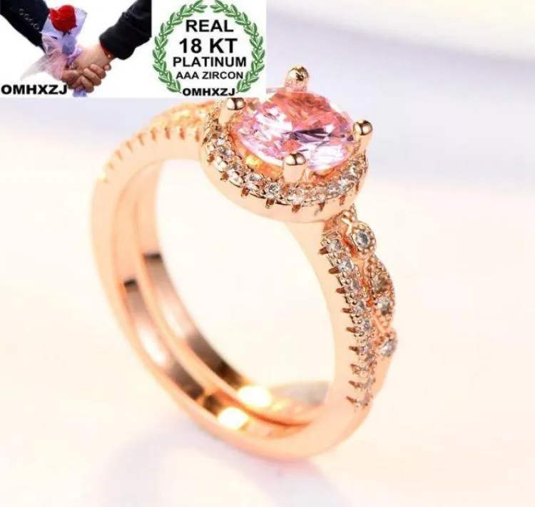 Omhxzj cała osobowość moda ol woman girl impreza ślubna Pink różowy szczupły cyrkon 18KT Rose Gold Ring Zestaw RN1013065352