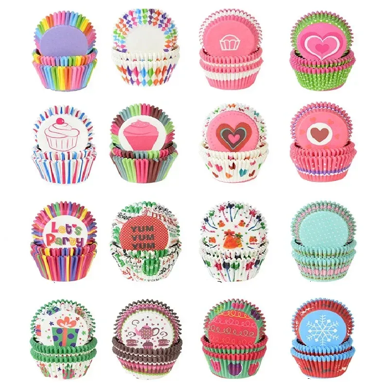 Formar 100st Papper Muffin Cup Box Cupcake Liner Birthday Wedding Christmas Home Party Baking Dessert Supplies Kitchen Accessories