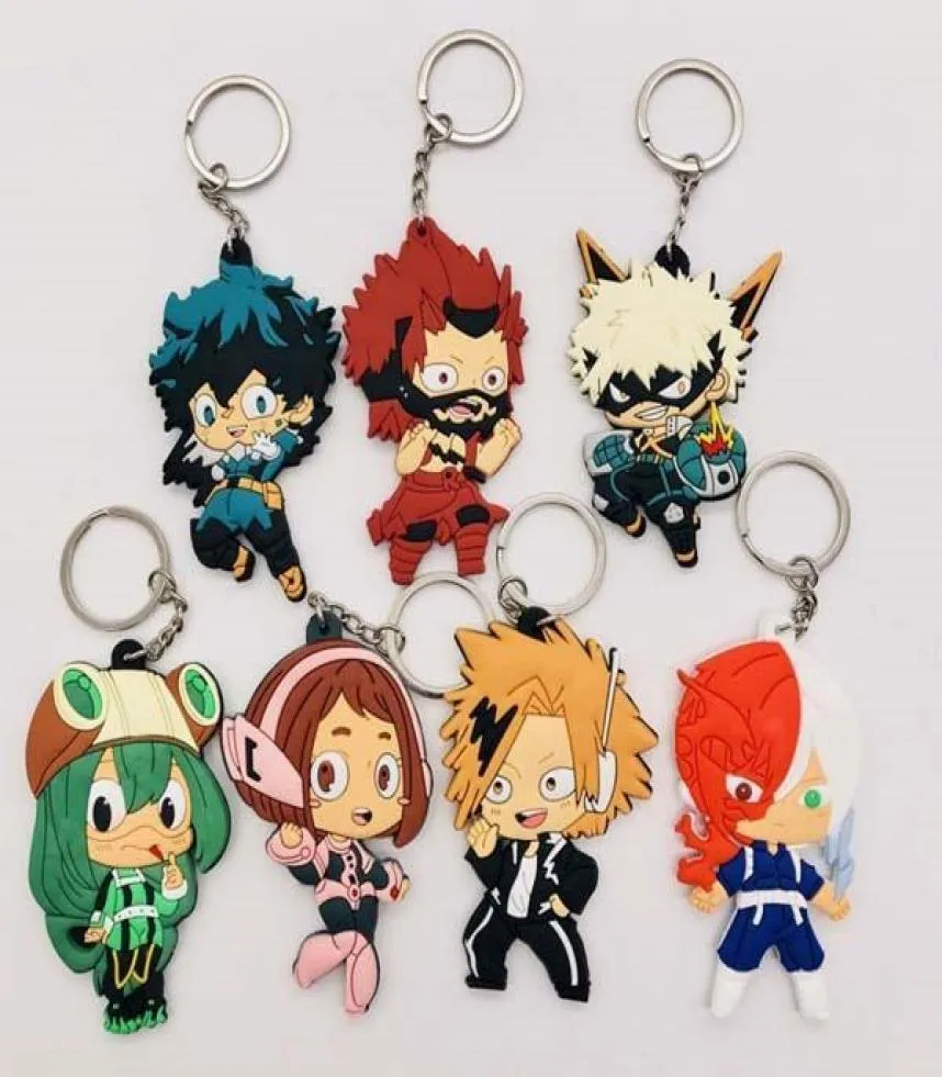 20PCS Cartoon Comics Academia Keychain PVC Anime Figure 3D Double Side Key Ring Key Chain Kids Trinket Gift Key Holder2918324