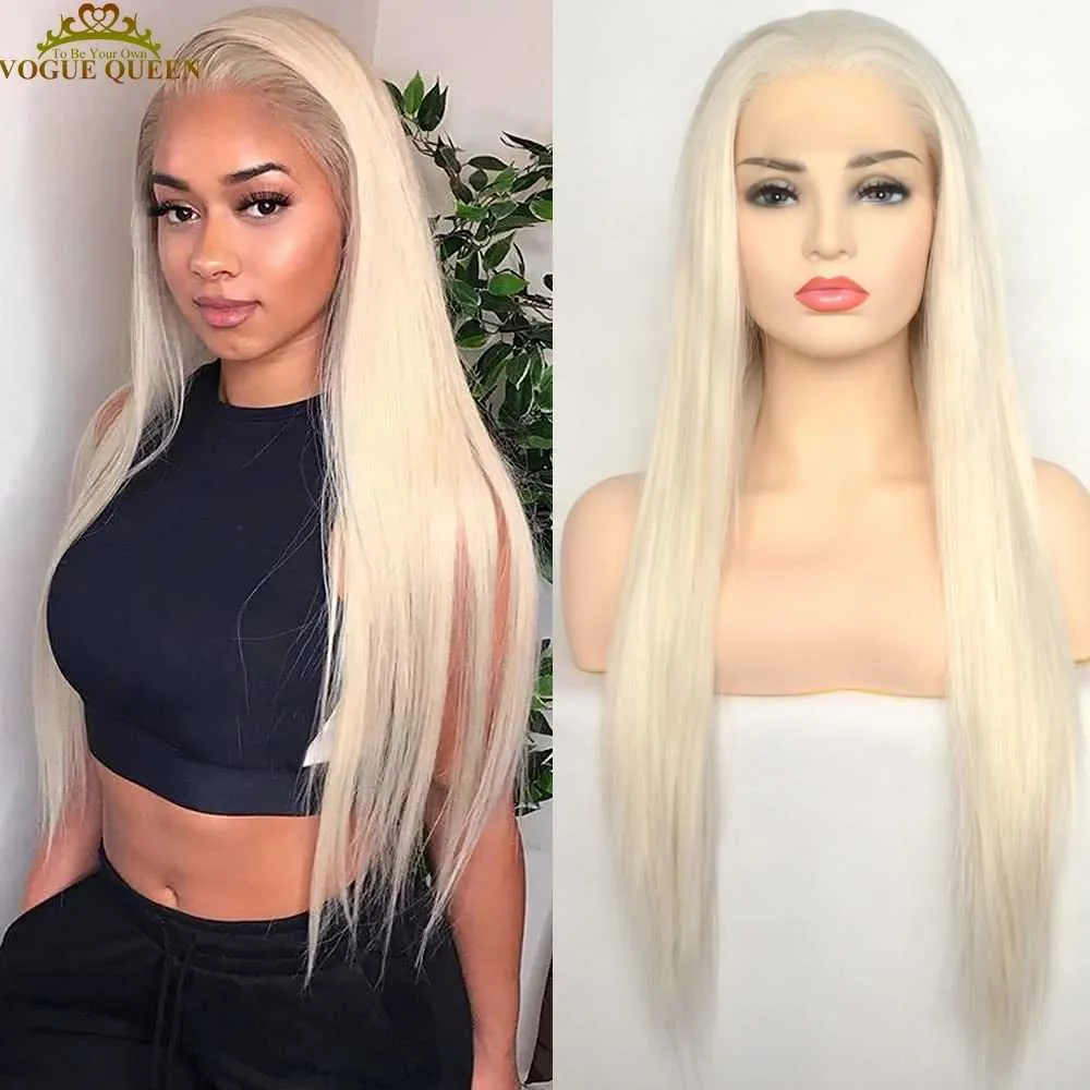 Синтетические парики Voguequeen Platinum Synthetic Lase Front Wig с прямым теплостойким волокном для ежедневного женского износа Q240427