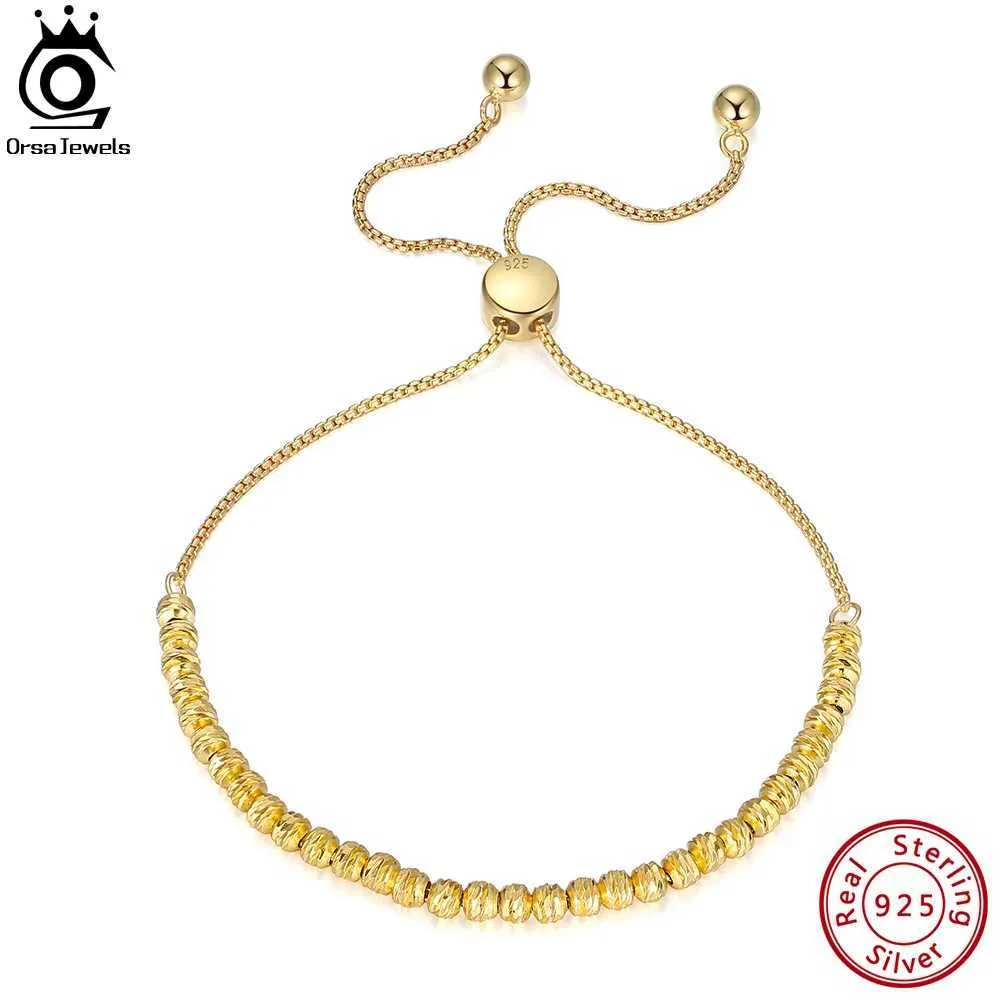 Joyas de orsa con cuentas 925 STERLING SILVER 18K Gold sobre 3 mm Pulsera de cuentas de bolo para mujeres Joyas de moda italiana ajustable SB125