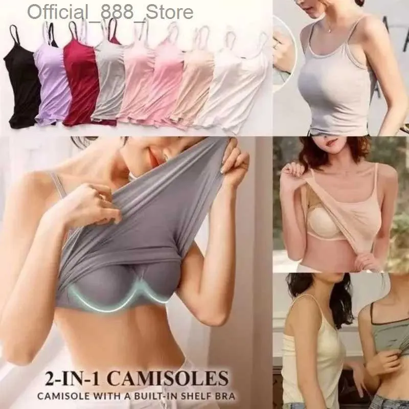 Damestanks Camis sexy tank met ingebouwde beha rekrijk strak ondergoed geen stalen ring korset sling slinger yoga sport casual t-shirt d240427