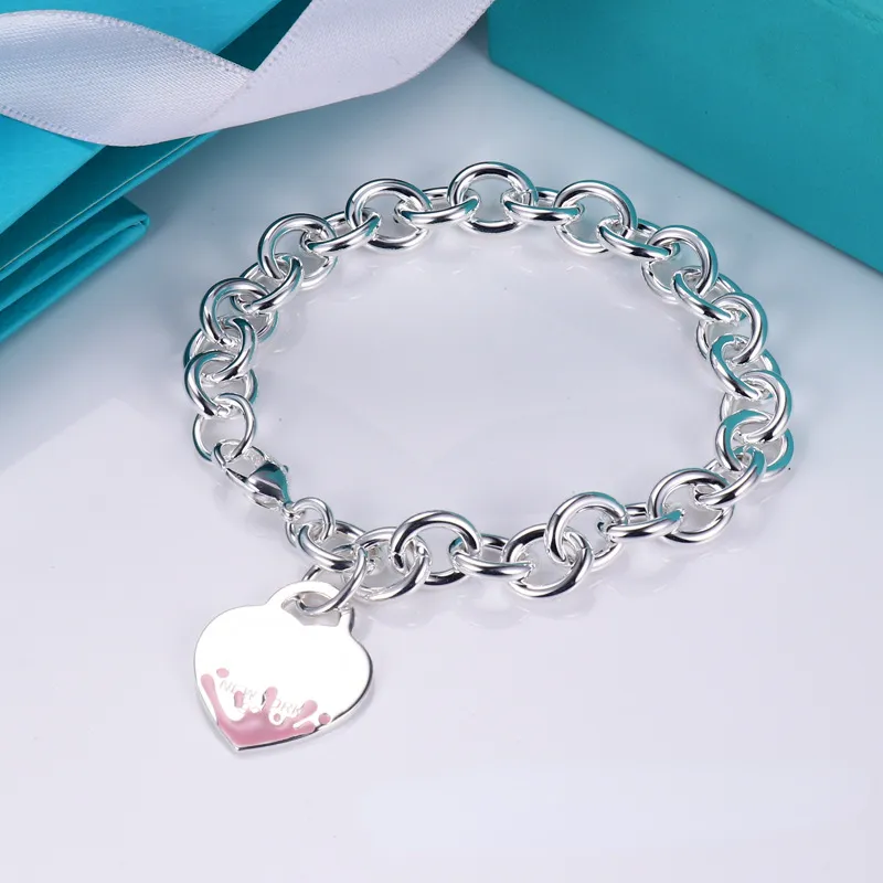 Braccialetti di design amano le coppie del cuore bracciale cnc lettere stampate in acciaio a cuore blu rosa smalto rosa anammello anello spessa