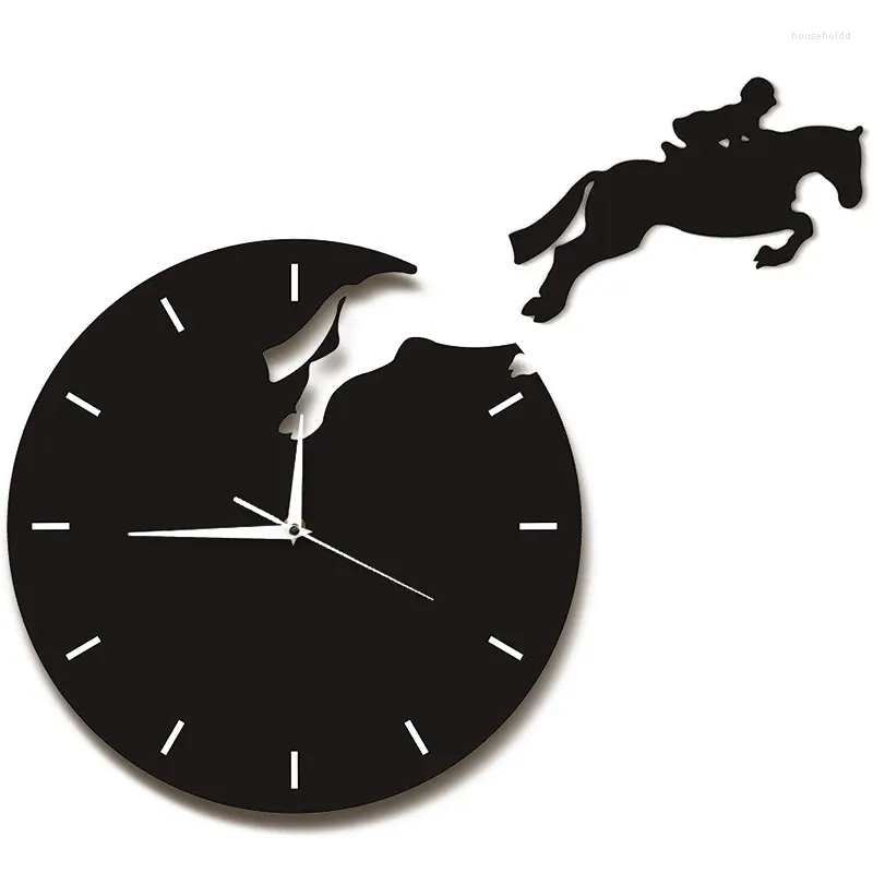 Väggklockor Art Decor Horseman Jumping Watch Rider On Horseback Horse Design 3D Clock Riding