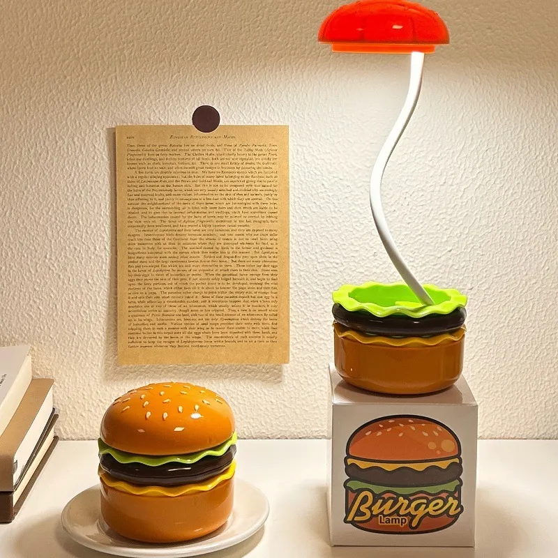 Hamburgo Night Light retro engraçado criativo desktop lumbo de mesa de mesa aluno dormitório à beira da cabeceira da lâmpada de presente caixa de presente