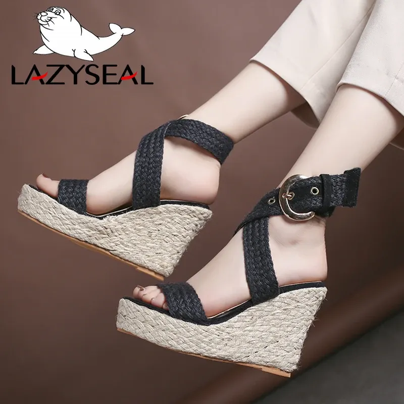 Buty lezyseal gladiator 11 cm platforma klin sandały kobiety buty kobietę plus rozmiar wysokie obcasy letnie espadrilles buty laski flip flip flop