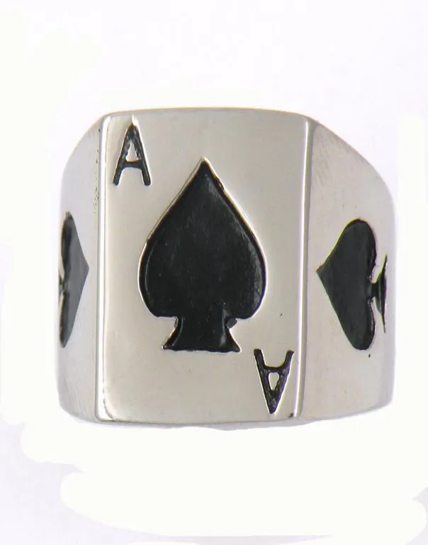 Fanssteel rostfritt stål vintage mens eller wemens smycken skylt klassisk poker spade en lycklig ring 13W778014635