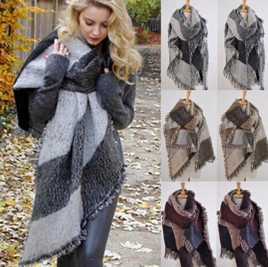 Scarves Women Fall Winter Warm Large Thick Lady Fashion Cashmere Wool Blend Soft Plaid Patchwork Scarf Shawl Wrap9741820