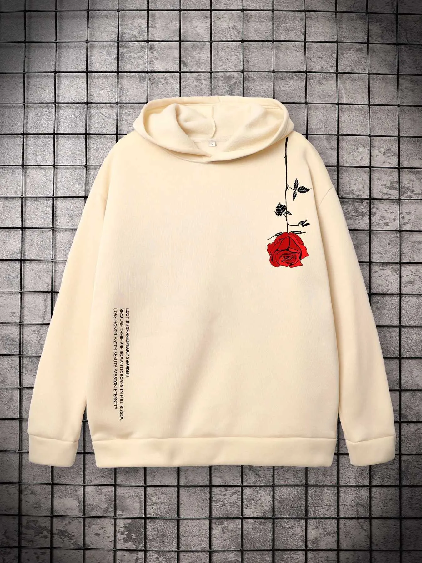 Sweatshirts Mens Hoodies Sweatshirts Creative Rose Print Hoodie for Autumn and Winter Mens Loose Pullover Trend Streetwear Clothing Couple 240425