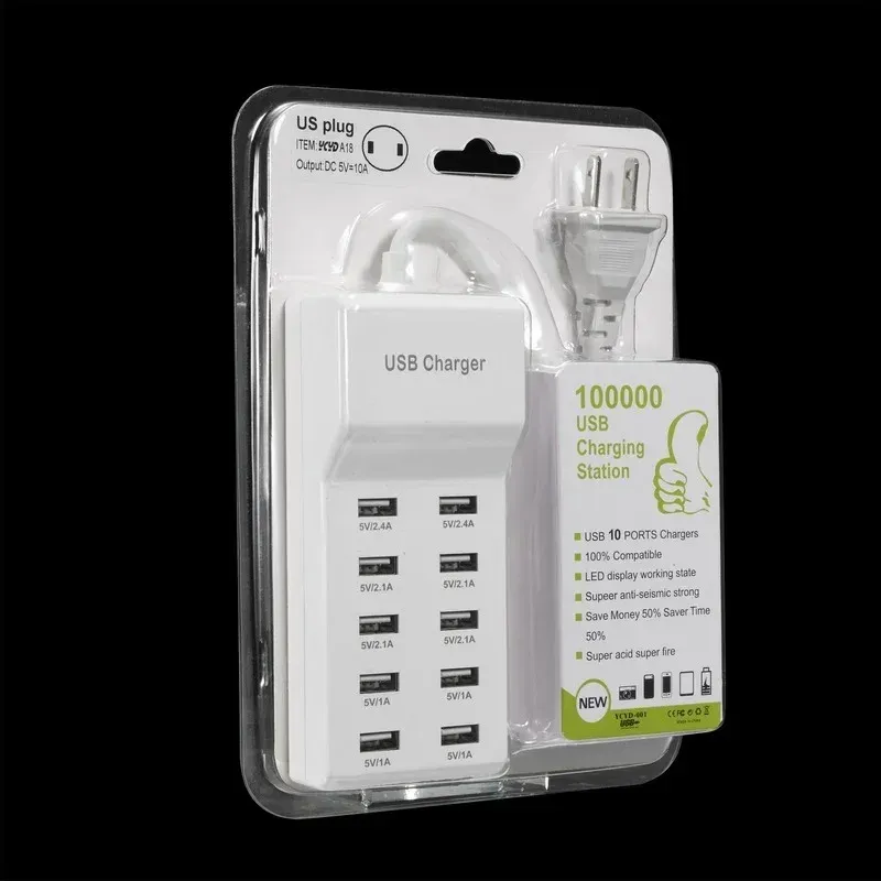 10 Porta 10a US eu uk uk plugue múltiplo carregador USB Adaptador Smart Adapter Coloque o tablet para iPhone Samsung