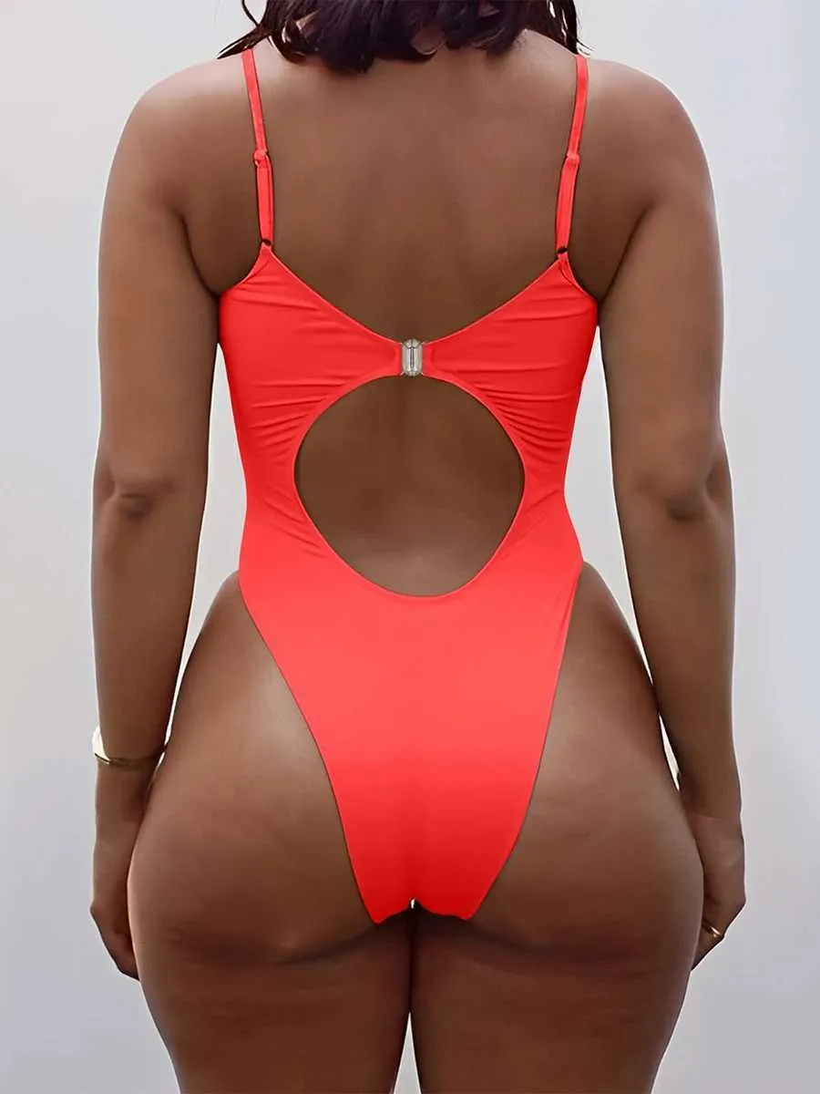 Женские купальные костюмы 2024 Hollow High Cut One Piece Swimsuit Женщины твердые струны сексуальные купальники женская пляжная купания купание купание купальное костюм