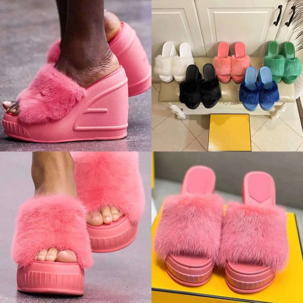 Hellingsplatform root mink haar slippers dames hakken hakken muilezels vacht met lederen sexy fashion diner sandalen ontwerper open teen hoge hakken fabrieksschoenen originele kwaliteit