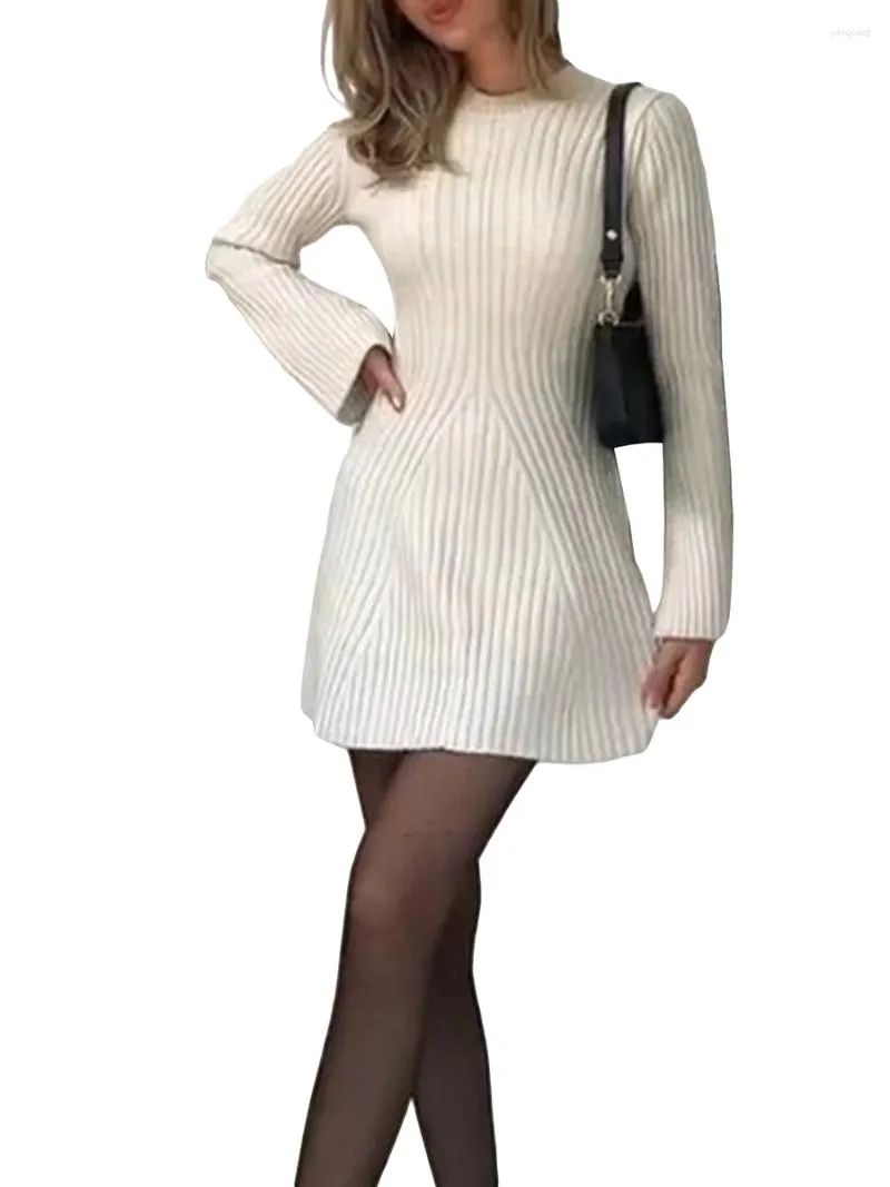 Casual jurken dames s sexy geribbelde trui jurk kabel gebreide lange mouw mock nek mini bodycon pullover a-line