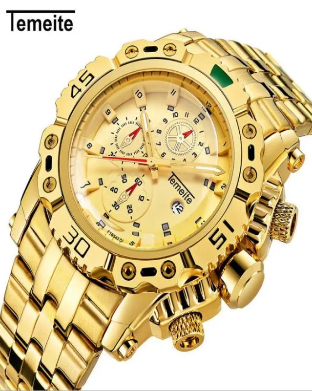 Temeite Creative Golden Men Quartz Wristwatches 3D 다이얼 디자인 풀 스틸 캘린더 방수 빅 시계 최고 브랜드 럭셔리 시계 7633916