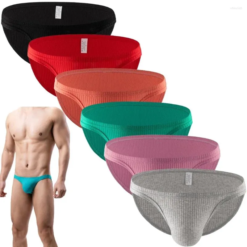Underbyxor män underkläder sexig solid färg rand triangel byxor mens låg midja andningsbara manliga konvexa påse trosor