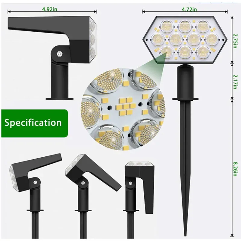 108 LED Outdoor Solar Lights Solar Spot Lights Landscape Spotlights 92 LED Verstelbare Tuin Decoraction Warm White Lamp IP65