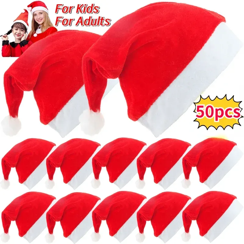 Шляпы взрослые детские рождественские шляпы неткана ткани Санта -Клаус Рождество Кэп с рождественскими праздничными фестиваль