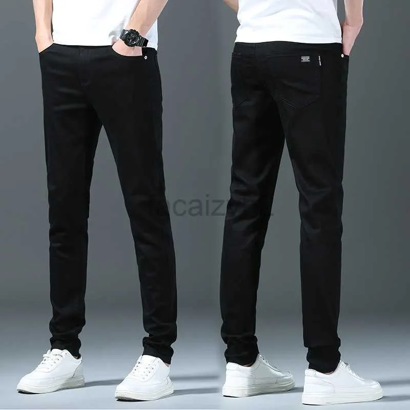 Men's Jeans Spring and Summer New Men's Jeans Slim Fit Small Feet Pants Edition Trendy Elastic Youth Black Denim Long Pants Plus Size Pants