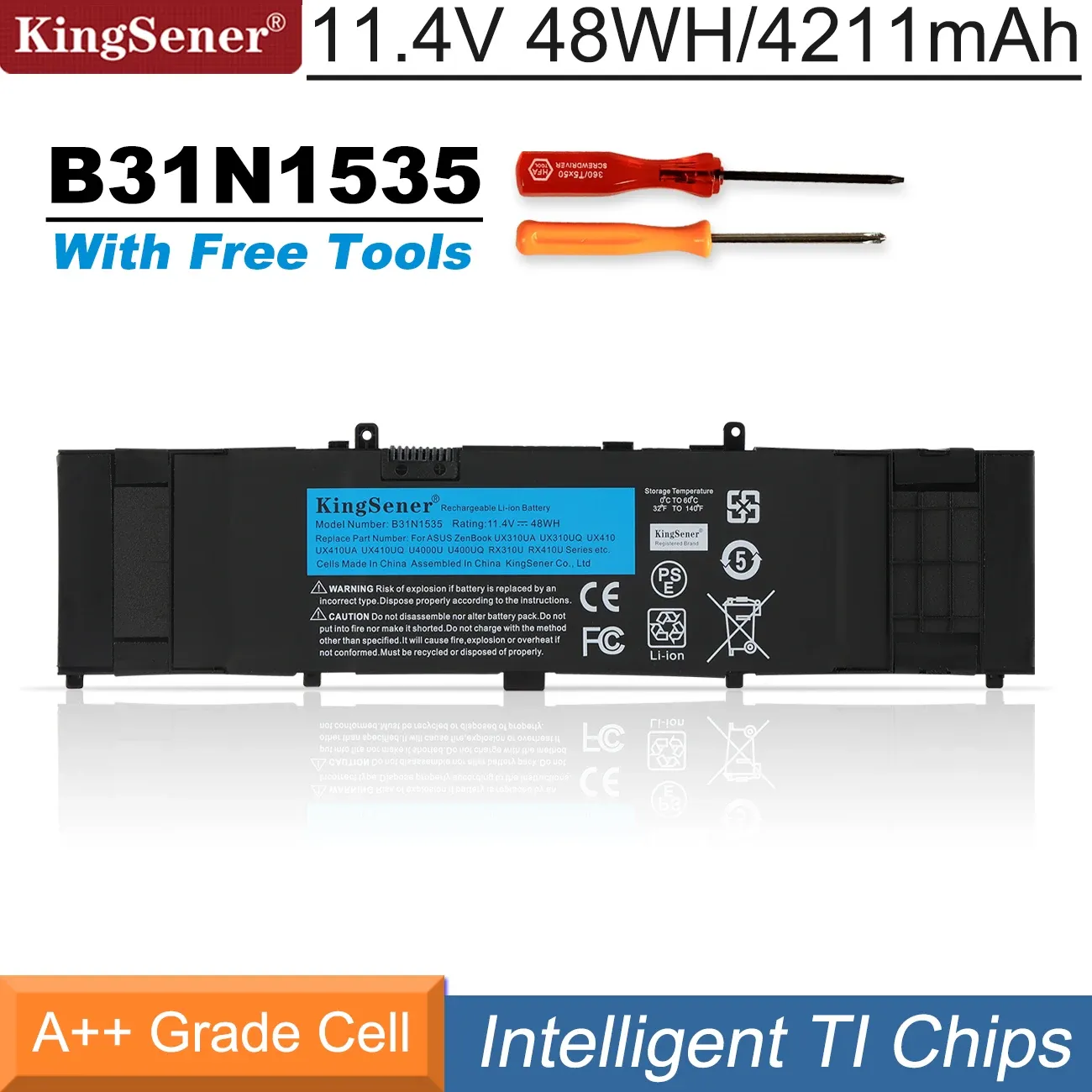 Batterien Kingsener B31N1535 Laptop -Batterie für ASUS Zenbook UX310 UX310UA UX310UQ UX410 UX410U UX410UA UX410UQ U4000U U400UQ RX310U 48WH