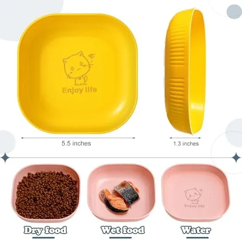 Snapklik.co : Gerrii 12 Pieces Beard Fatigue Relief Cat Bowl 6 Inch Round Shallow Cat Food Dish