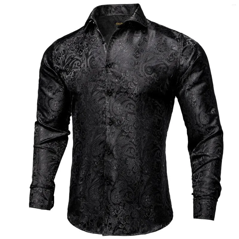 Chemises habillées pour hommes Polyester de soie dibangu pour hommes noirs solid paisley rouge argent long manche de baisse