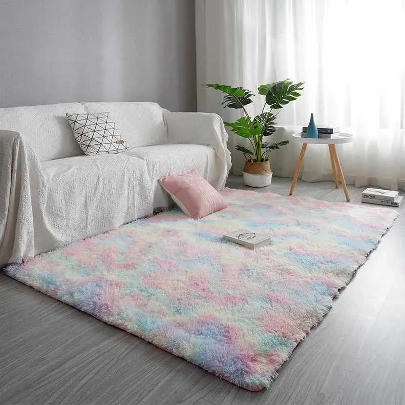 Halılar bağ boyası gradyan renk İskandinav uzun saç halı yatak odası yatak paspas oturma odası halı sehpa ins rüzgar yatak kuyruk battaniye