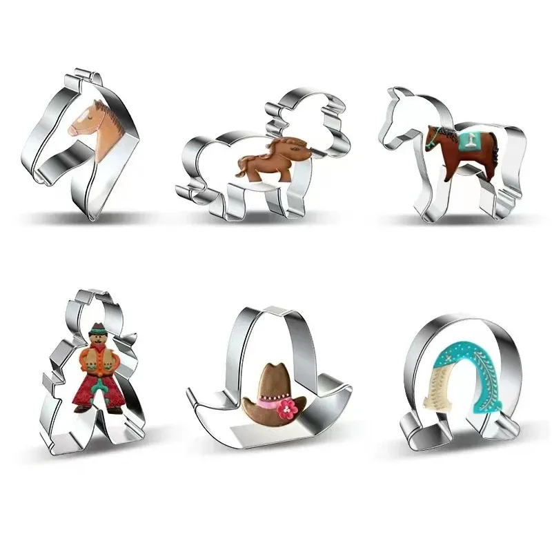 Moulds Horse Cowboy Cookie Cutter Mould Stainless Steel Pony Horseshoe Cowboy Shapes Biscuit Mold Fondant Pastry Decor Baking Tools