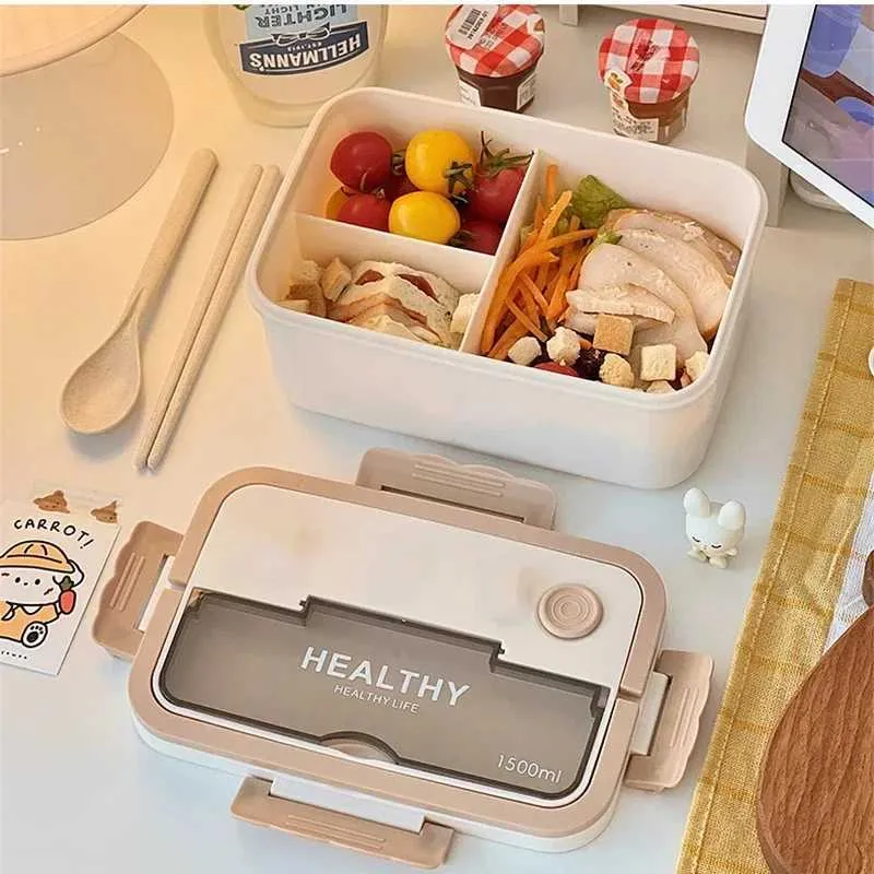 Bento Boxes Company Lunch Box Plastic Portable Student Office Microwave Food Container with Phopticks and Spoons Q240427