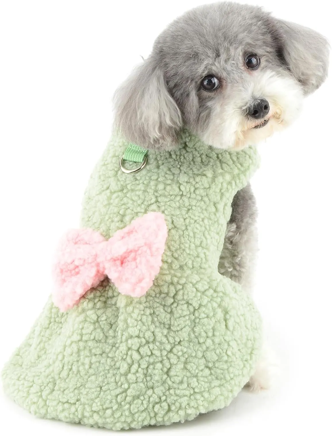 Ranphy Small Dog Sherpa Fleece Sweater Dress with Leash Ring Bow Sleeveless  for Fall Winter, Green from Dhgate Dog Dresses - price 11.5