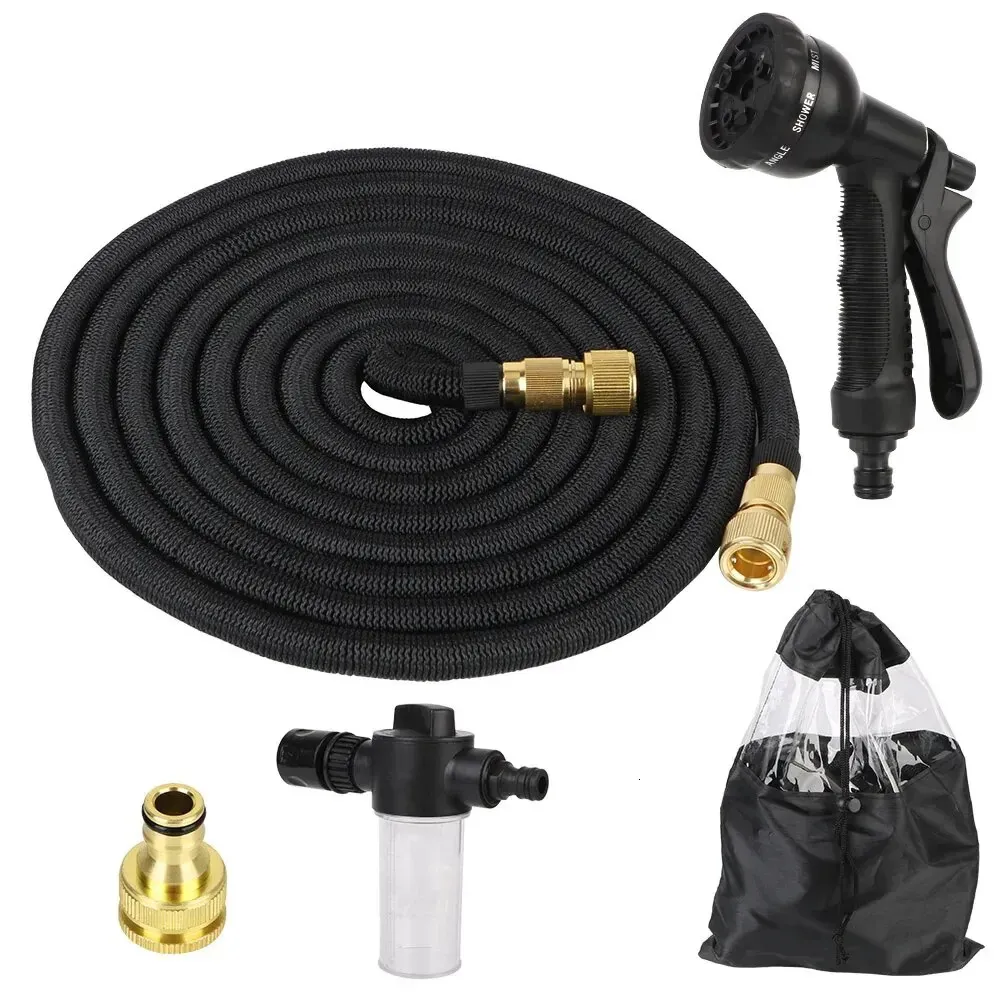 Garden de 25 pieds / 50 pieds d'arrosage du jardin Extensible Water Pipe Gardens fournit des accessoires d'irrigation de lavage de voiture flexible 240422