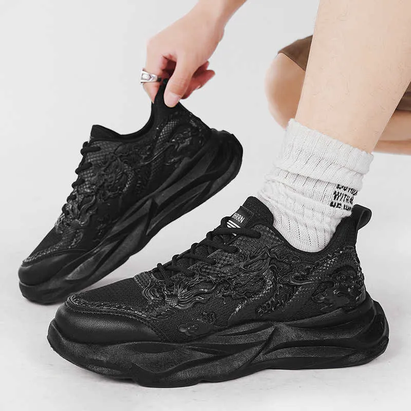 Chinese New Year Shoes: Red Dragon Relief Athletic Shoes For Men