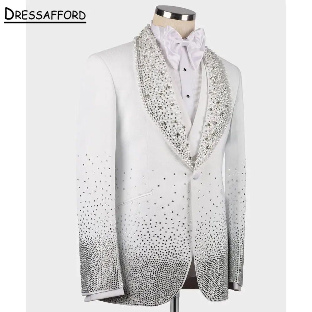 Mężczyźni garnitują dwa kawałki Peading Perły Evening Party Blazer Groom Wear Man Suit Blazer Man Suit (kurtka + spodnie + kamizelka)