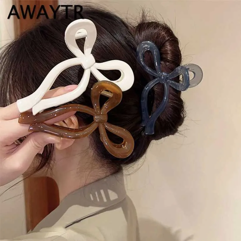 Clip per capelli Barrettes Awaytr Cota di cavallo Bow Big Hair Crab Crabo Accessori Womens Solid Acrilic Knot Clip Girls Bucket