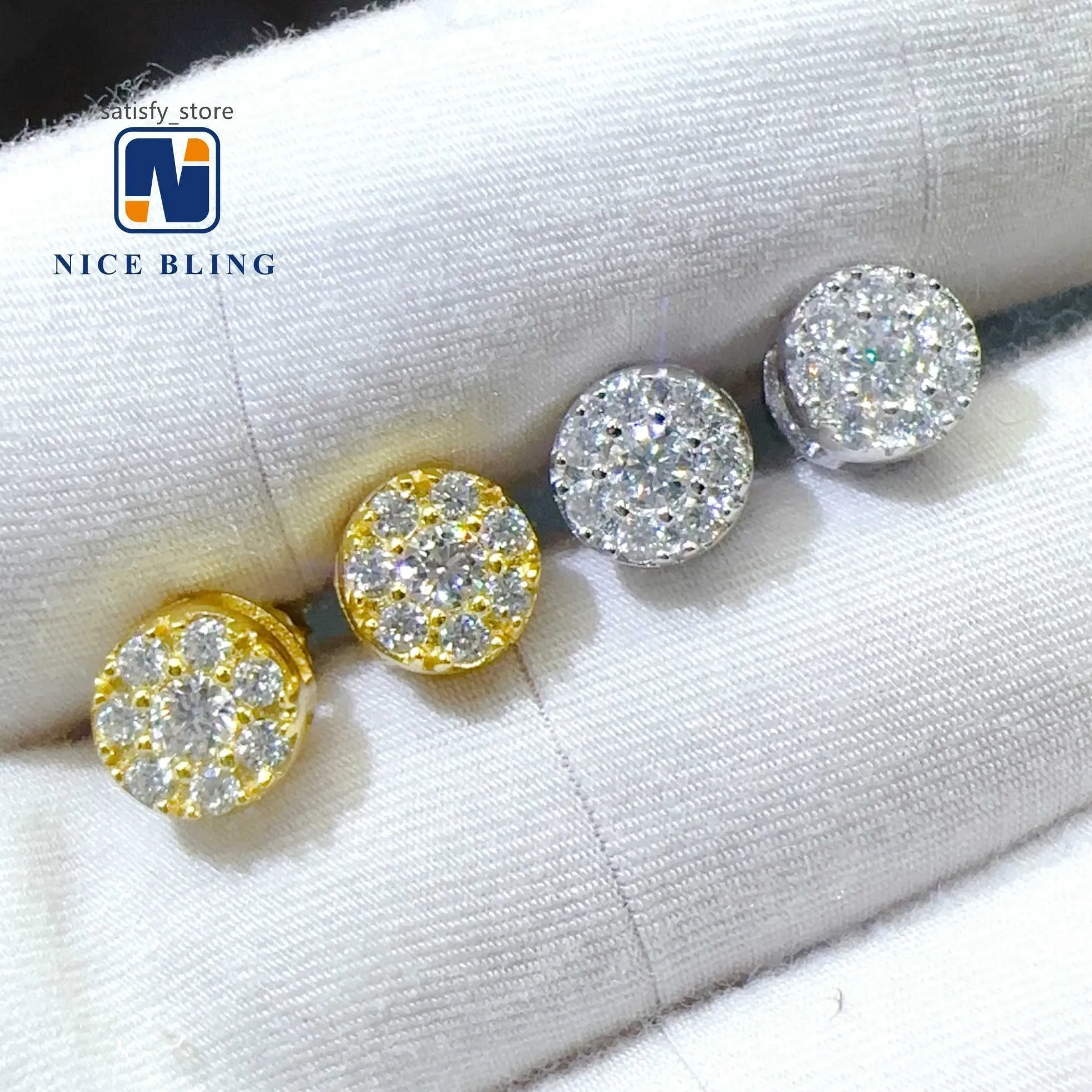 GRA certified sterling silver moissanite stud earrings screw back cluster round diamonds ear stud for women men