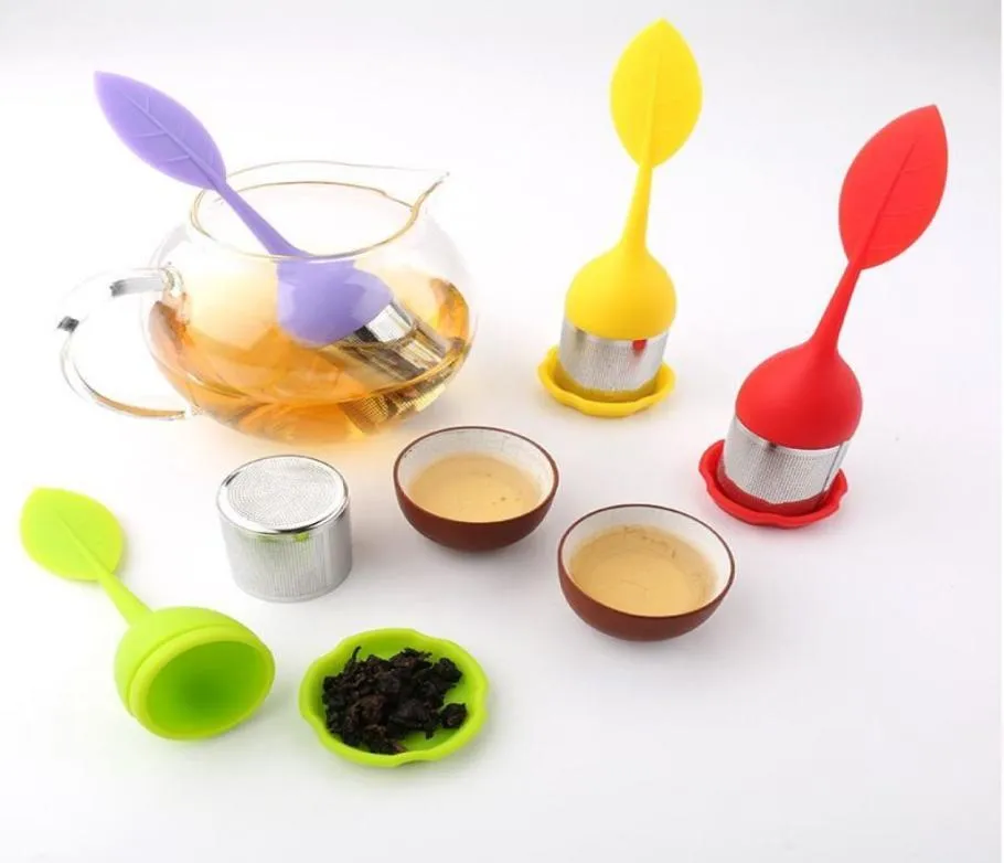 Créeurs de théières Créeurs en silicone Coupon de cuillère avec des feuilles de qualité alimentaire Forme des infuseurs en acier inoxydable Filtre Filtre Li8977221