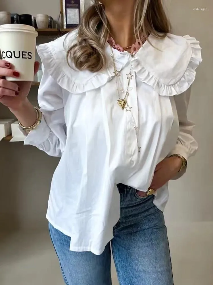 Blouses pour femmes Gypsylady Français Chic Elegant Shirt Blouse Blanc Blue Blue en dentelle rose coton Printemps Summer Soule longue Femme Femme Femmes Tops