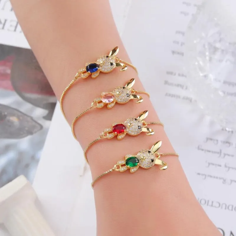 Link Bracelets Lovely Bracelet Luxury 6 Color CZ Zircon Thin 14k Gold Wrist Chain For Women Girl