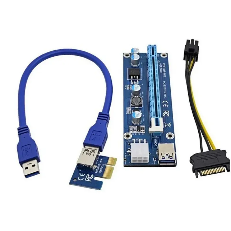 PCIE PCI-E RISER 006C CARTE PCI E XI Express GPU 6pin à SATA 1X 16X USB3.0 LED d'extension pour l'exploitation minie