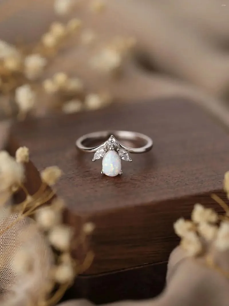 Cluster ringen bloemvorm dames pure 925 zilveren ring ingelegd met opaal en zirkoon prachtige stijl voor weekendfeestje dragen