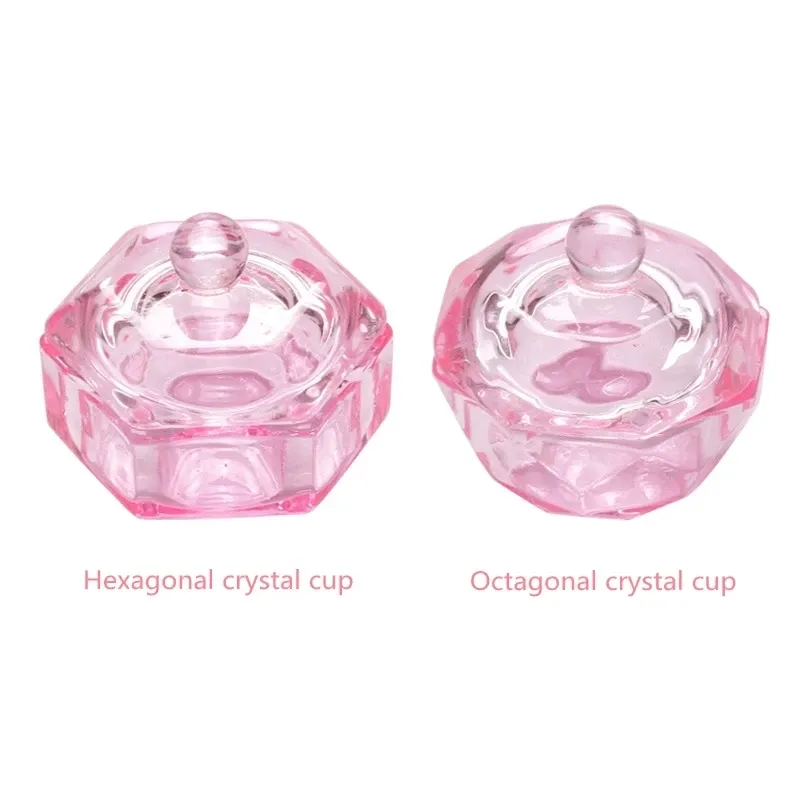 Płyny 1PCS Różowy krystaliczny akrylowy płyn dania tappen szklany szklany miska z pokrywką do akrylowego proszku monomer paznokci