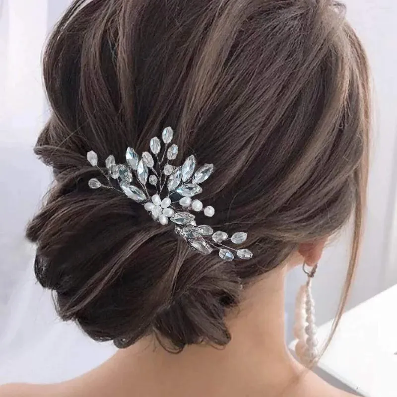 Saç klipleri moda saç tokası kristal inci klips çatallar el yapımı u şeklindeki boncuklar tiaras gelin Marrige mücevher düğün headdress hediyeler