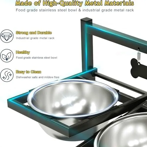 Adjustable Height Dog Bowls - 6-Level Raised Feeder With Slow Feed & Tilt Design For Neck Support