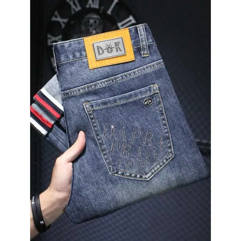 Men's Jeans Spring and summer new trend brand retro nostalgic blue hot diamond mens jeans slim fit straight leg wash casual denim Q240427