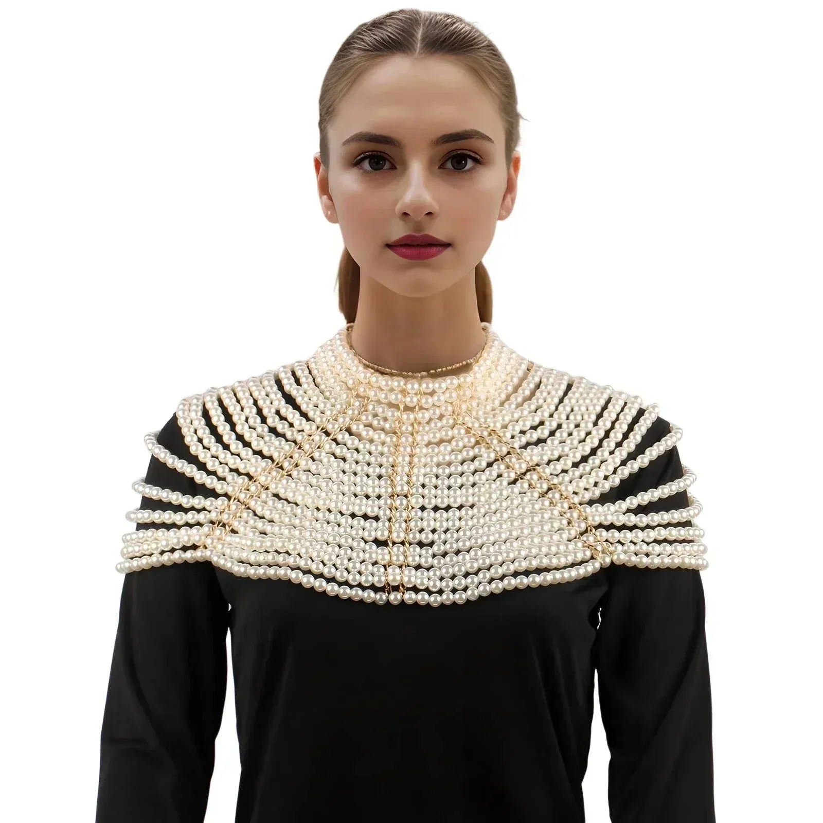 Statement Pearl Body Chain Necklace - Y Drop Bra Top Costume 