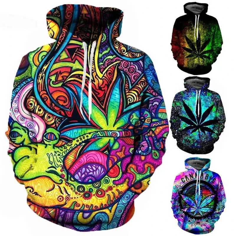 Mens Hoodies Sweatshirts Mens Sweetshirts Weed Leaf Print 3D Hoodie Stor långärmad O-Neck Hoodie dragkedja Herrkläder Street Clothing Fashion Top 240425