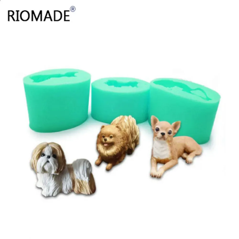 Moules 3D Dog Shape Moules de silicone à grande taille Chihuahua Pomeranian Shih Tzu Animal Candle Moule d'argile pour outil de décoration de gâteau Moule de boulangerie